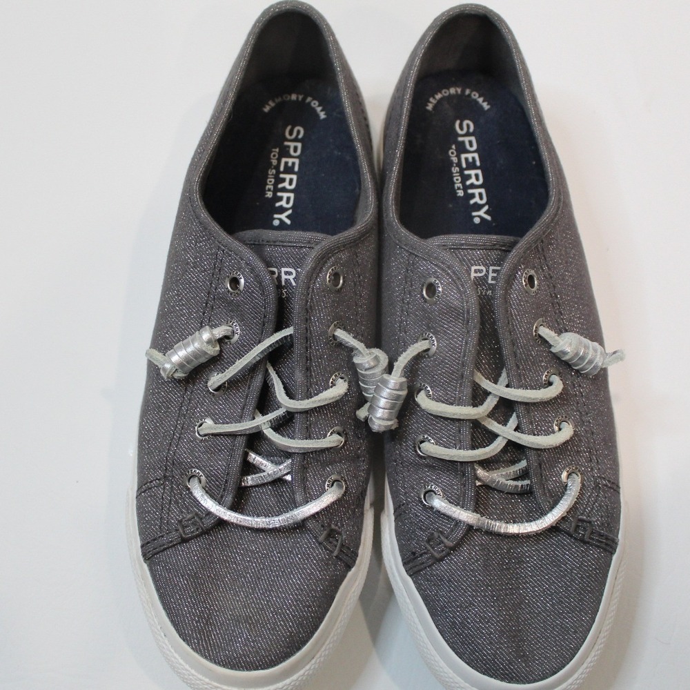 Sperry Top Sider Women's Gray Sparkle Canvas Low Top Shoes Size 7M STS80332‎ - Picture 2 of 8